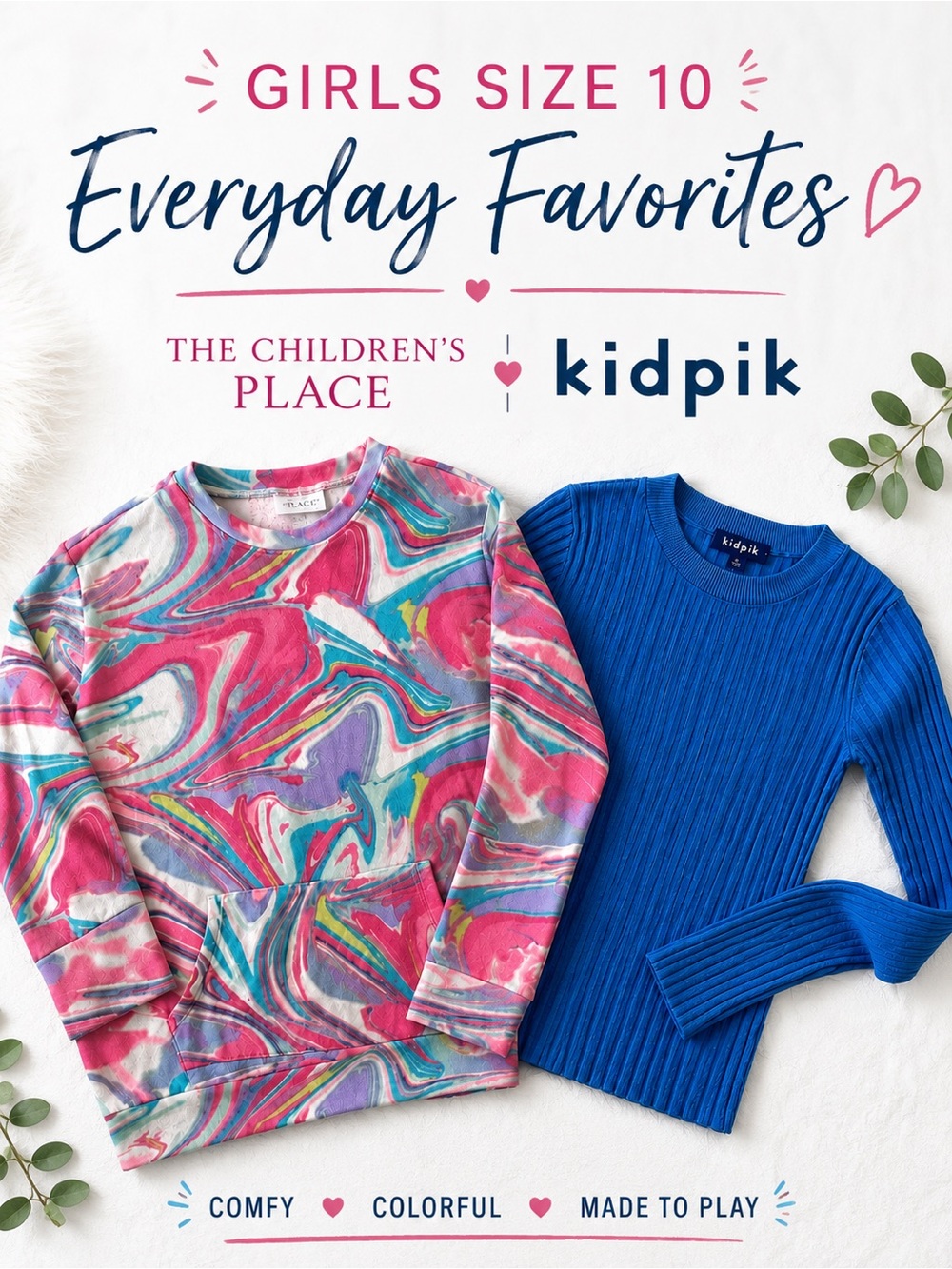 The Children’s Place & Kidpik Girls Size 10 Tops Bundle Pink Marble Blue Shirt